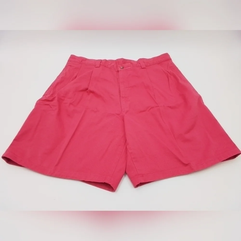NWT Lands End Shorts Mens SZ 38 Chino Pleated RHUBARB PINK USA Vintage